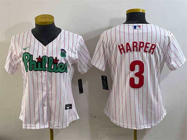 Women%27s Philadelphia Phillies #3 Bryce Harper Phanatic White Stitched Jersey